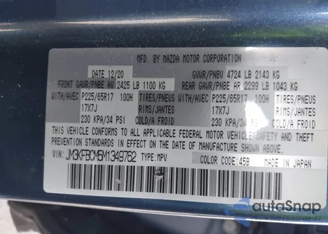 2021 Mazda Cx-5 Touring z USA, uszkodzony, nr VIN JM3KFBCM5M1349762